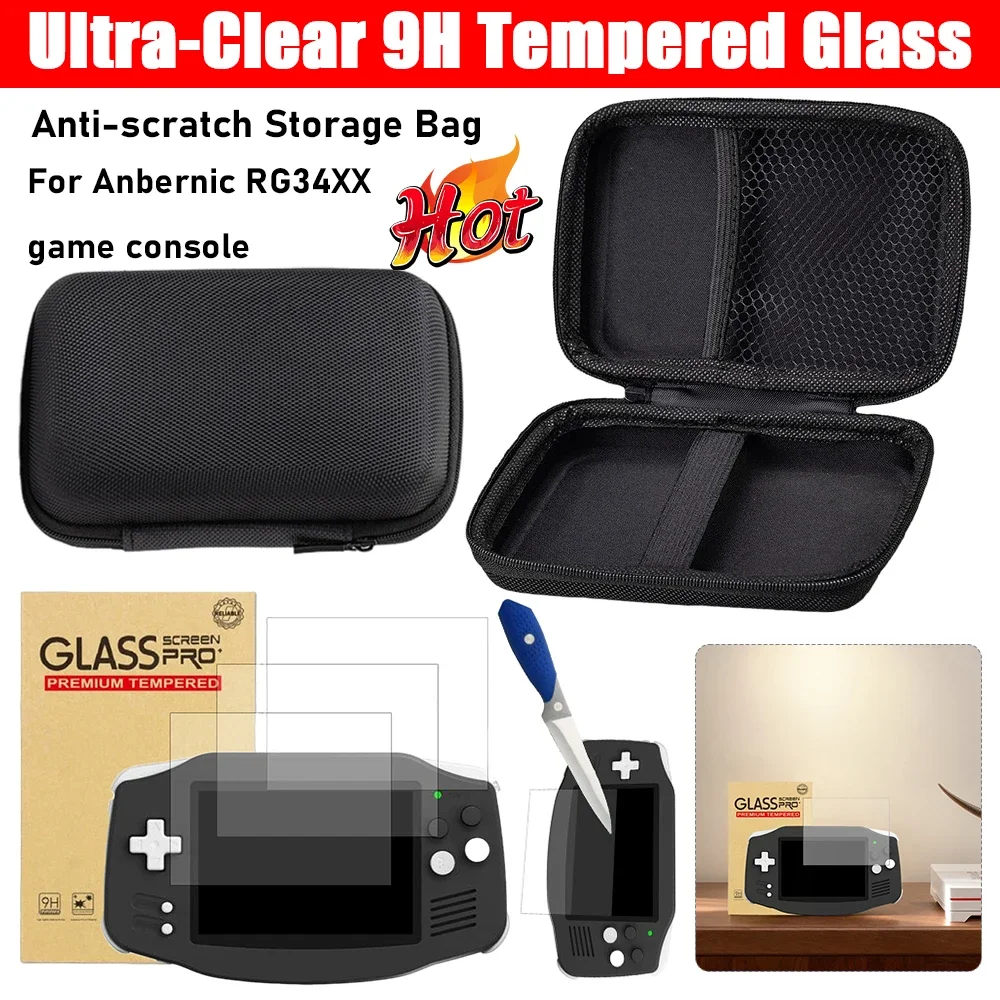 For RG34XX Tempered Glass Screen Protector Films Anti-scratch Shockproof Storage Bag Protective Case Gaming Accessories