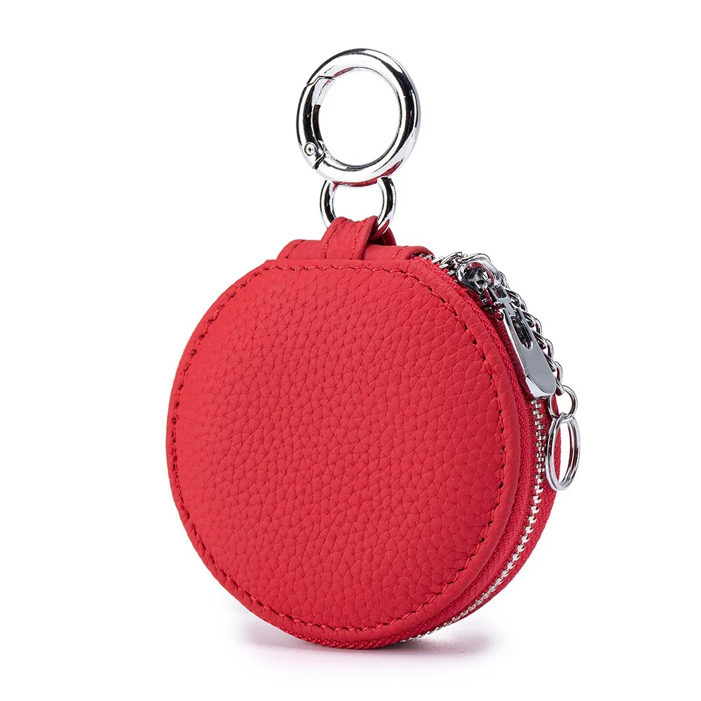 Change Bag Cute PU Leather Coin Purse with Mirror Coin Bag Lipstick Storage Bag Zipper Keychain Round Wallet Mini Storage Bag