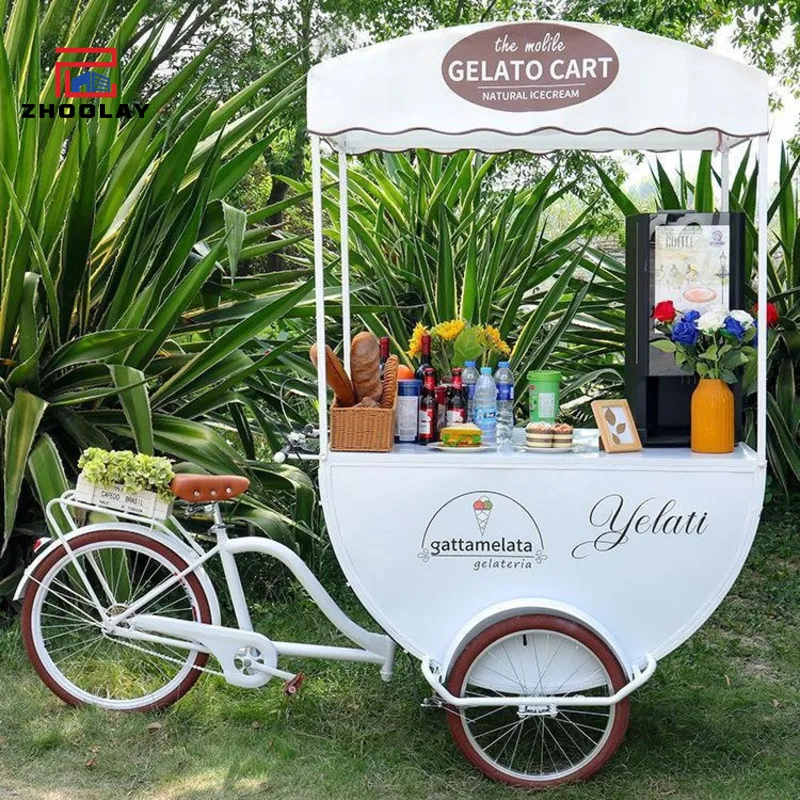 custom.Food Sales Truck Multi Functional Snack Coffee Dining Cart Market Stall Cart Food Cart Bicycles Portable Street Vendor St