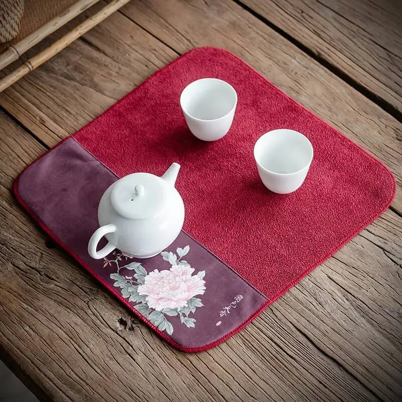 Flower Rhythm Painted Tea Towel Absorbent Thickened Cloth Absorbent Non-Shedding Tea Towel Pad For Tea Ceremony