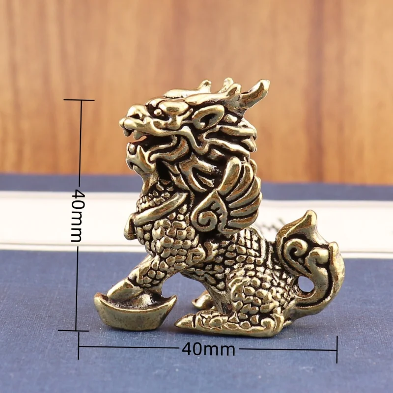 Brass Flying Kirin Ingot Kirin Pair Retro Home Decoration Office Desktop Tea Pet Craft