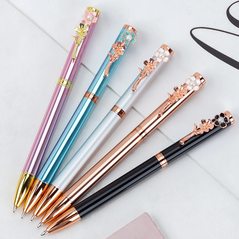 

1pc New Personalized Customized Logo Metal Pearl Peach Blossom Ballpoint Pen Business Banquet School Office Gift Stationery Pens