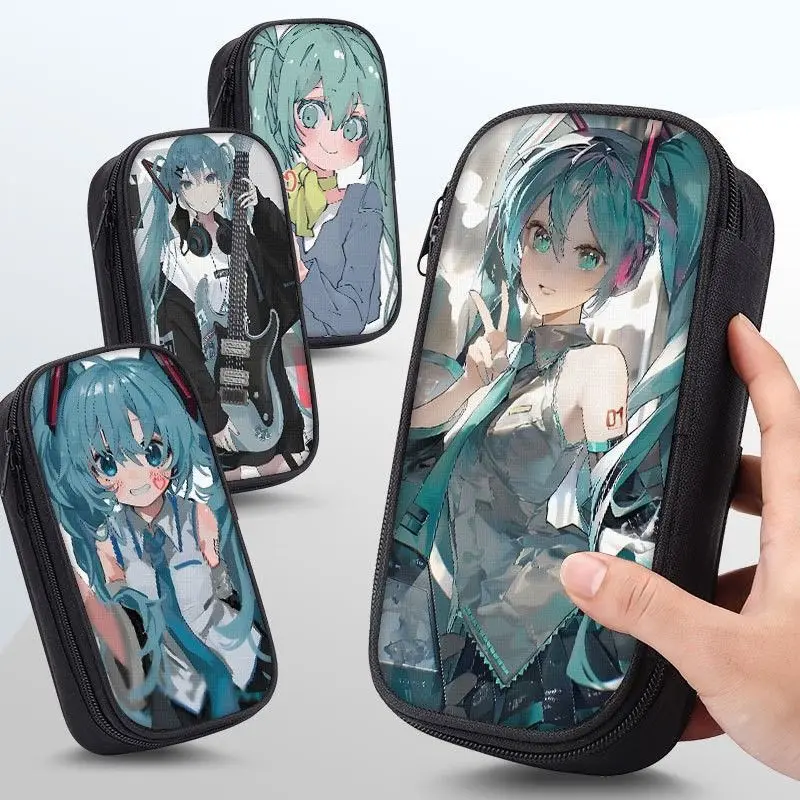 

Hatsune Miku anime cute girly heart student waterproof large-capacity pencil bag Kawaii Miku portable pencil case holiday gift