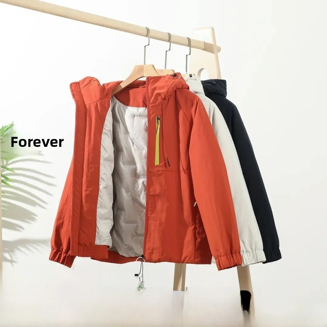 

Мужская и женская свободная ветрозащитная теплая уличная куртка с капюшоном из 90% пуха, содержит стандартной посадки