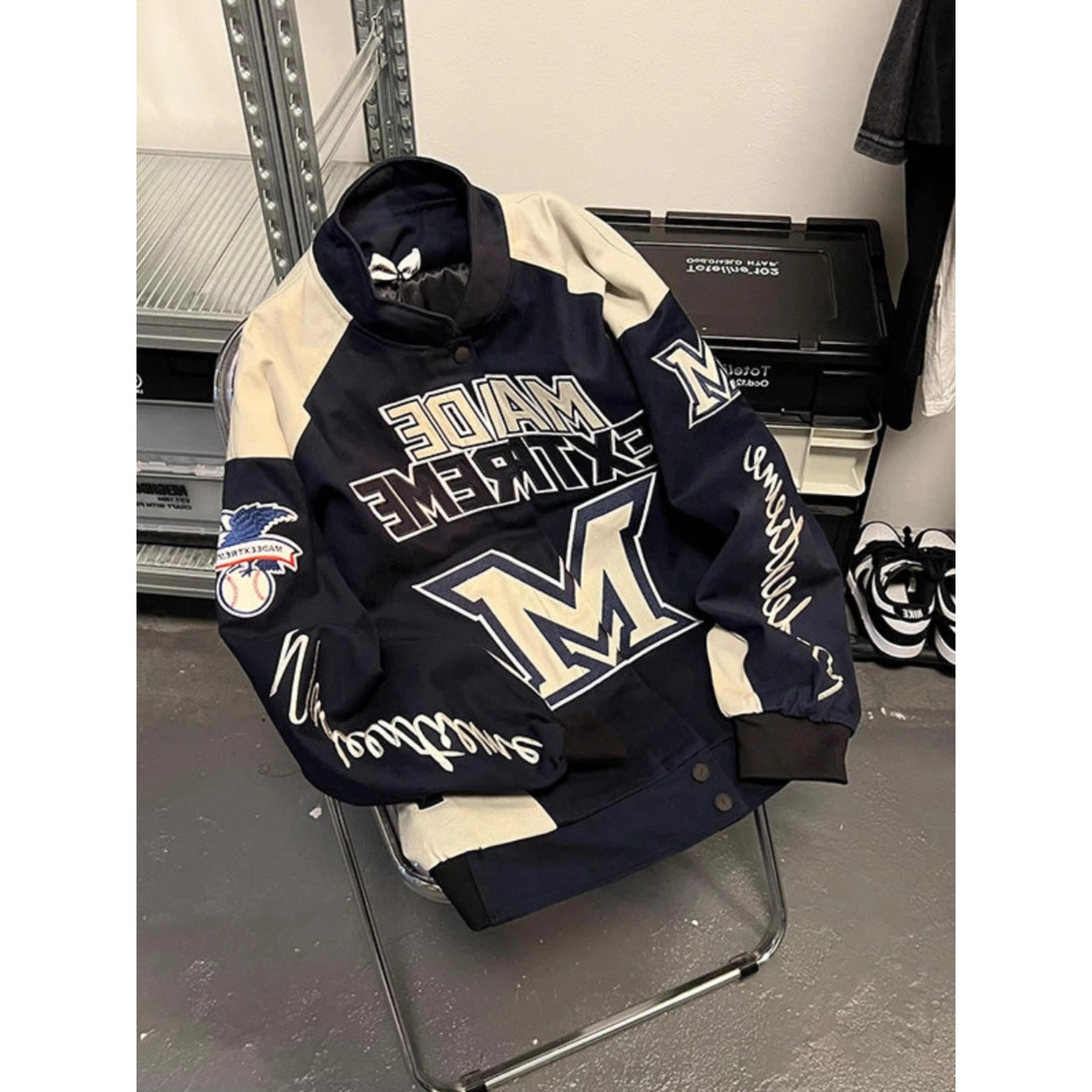 

Men's Fall Winter Large Size 300 Pou New American Street Motorcycle Jaet Loose Color Blo Baseball Jaet Outerwear