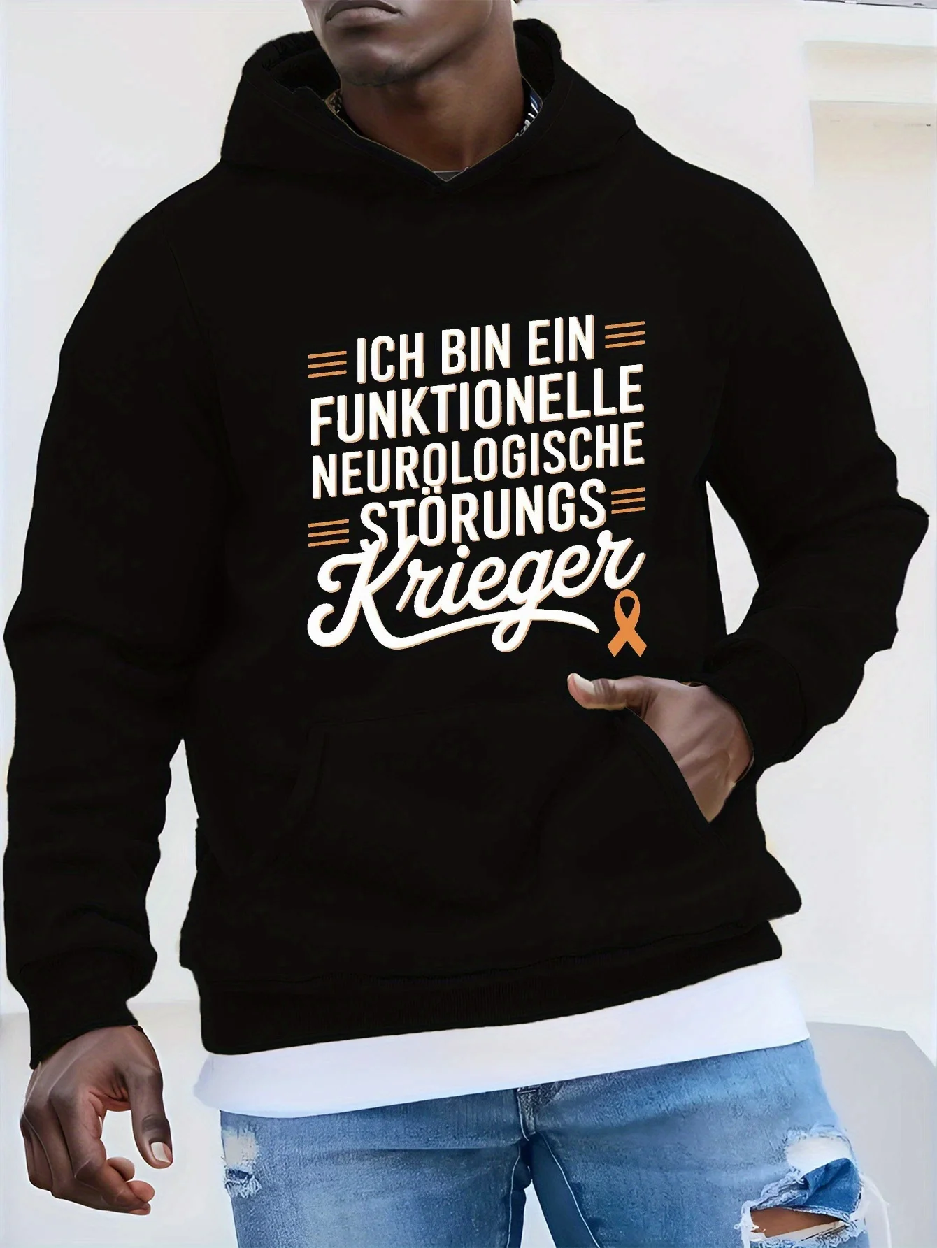 

A humorous German proverb about men's hooded shirts, suitable for soldiers with nervous systems, casual-style sweatshirts
