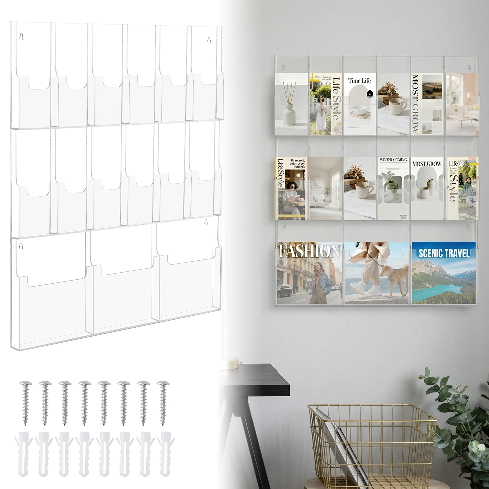 

Настенный складной стеллаж-витрина для брошюр и журналов на 18/15 карманов, держатель для книг и брошюр, подставка для хранения