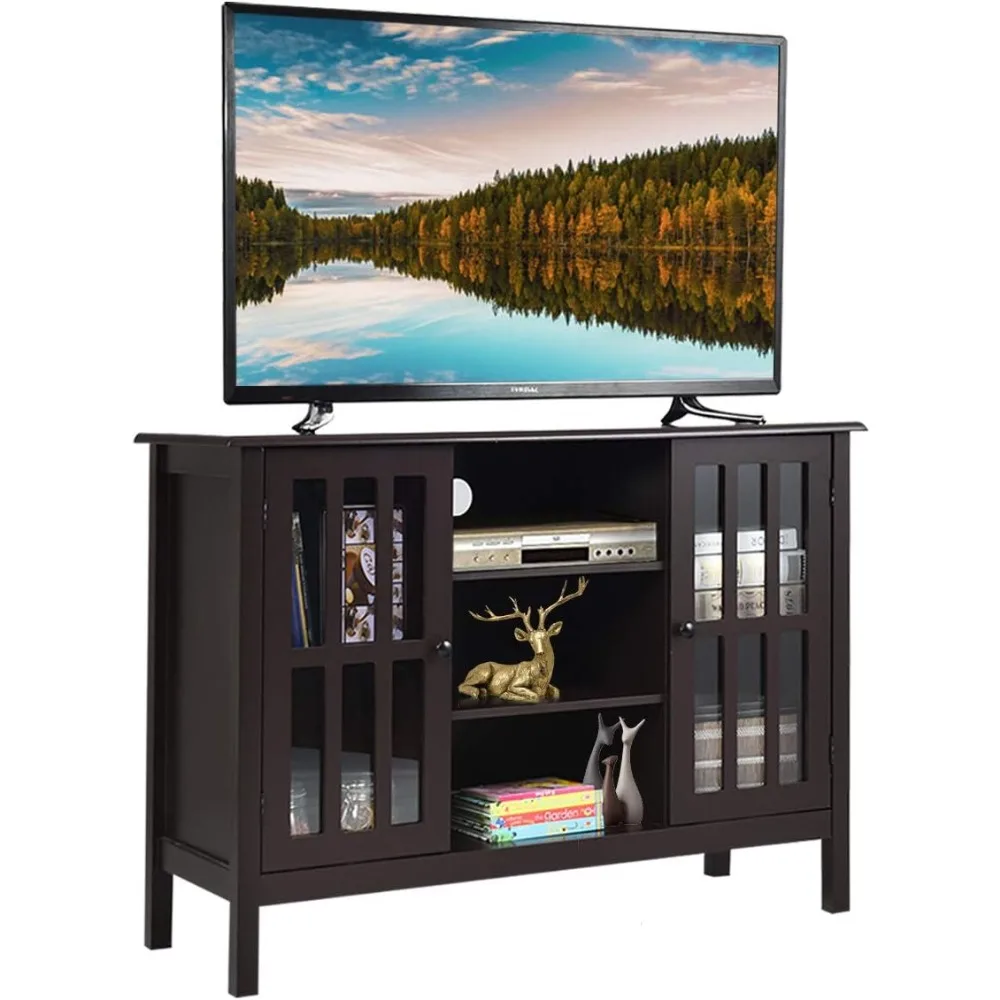 

TV Stand, Modern Tall Entertainment Center for TVs up to 50", Media Console w/2 Storage Cabinets & 3 Open Shelves, Wire Hole, W