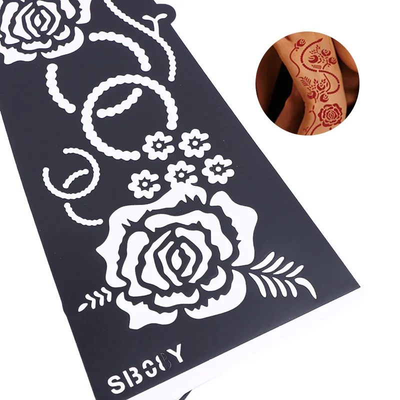 

1 Pair Black Hand Transfer Temporary Tattoo Stickers Hand Henna Tattoo Template For Women Body Painting Flowers Tattoo Stencil