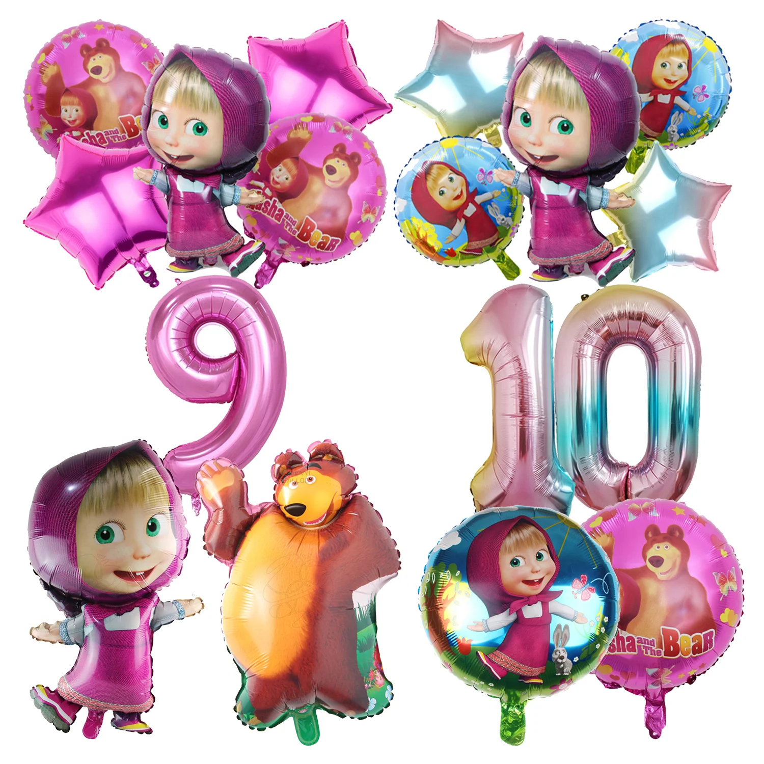 Mashas Bears Birthday Number Balloon Set Girls Party Supplies Balloons Suit Foil Ballon Decor Tool Baby Shower Props Kid Gift