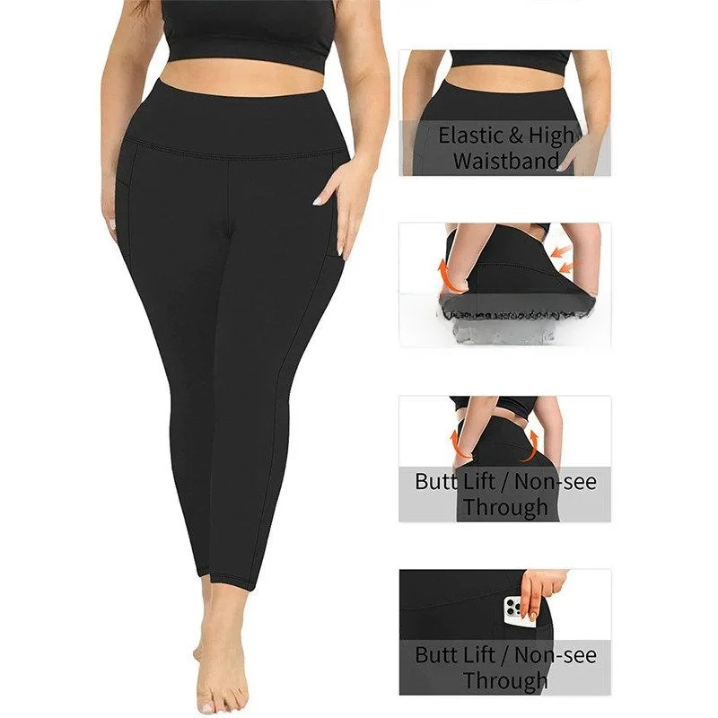 High Waist plus Size Yoga Pants Women's Fitness Tightening Butt Pocket Design Sports Tight Fit Bottoms Casual  Color