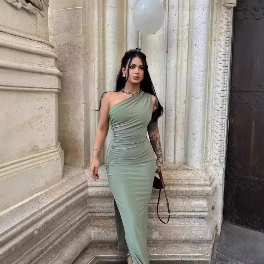 Green Dress Women Fashion Sexy Split Sleeveless Backless Slim Maxi Dress Female Casual Club Elegant Lady Evening Party Dresses