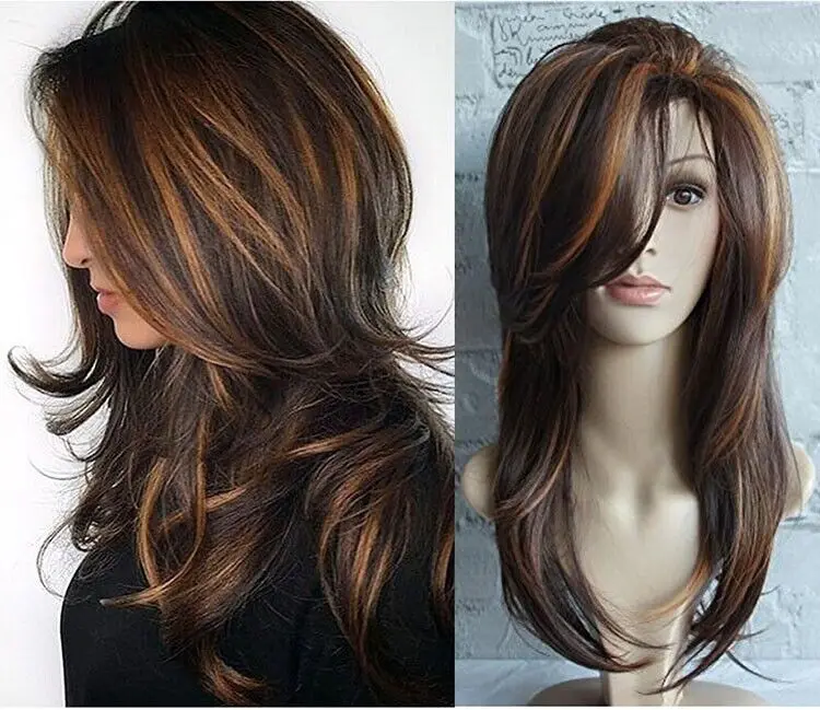 

21" Natural Full Wigs Hair Long Wavy Wig Synthetic Heat Resistant Mixed Brown