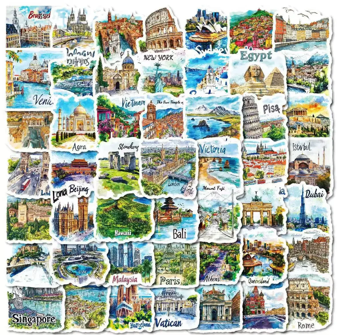 

50 Pcs World-Famous Architectural Landmarks Aesthetic Travel Decorative Use Suitable for iPads, Computers, and Other Devices
