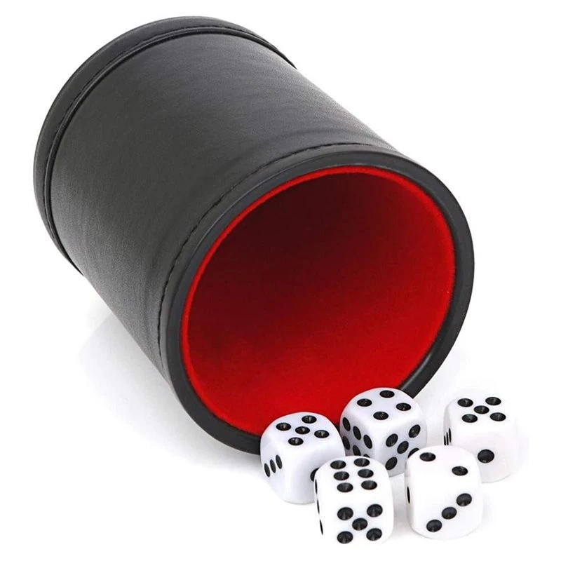 【New User-Coupon!】Includes 5 Quiet Felt Lined Interior, Leather Dice Cup With Lid& Storage Compartments For Yahtzee, Bar Party