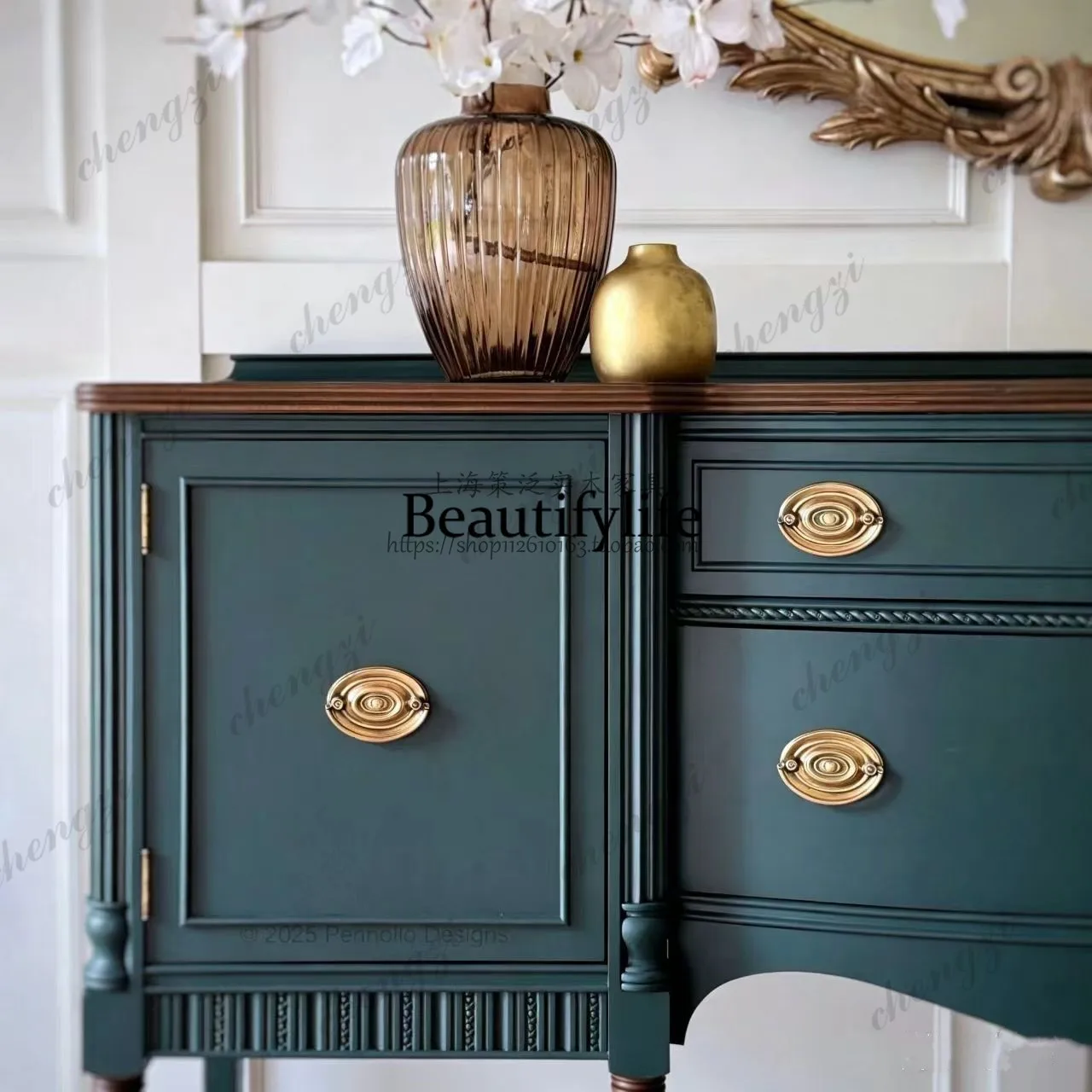 French solid wood porch cabinet partition shoe cabinet integrated decorative cabinet simple American shelf