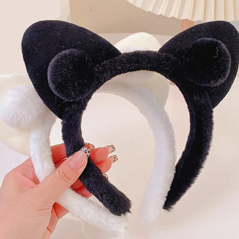 2pcs Cat Ears Hairband Edge Elastic Hoops For Makeup Washing Face Skin Care Mask Halloween Costume Animals Cosplay Hair Styling