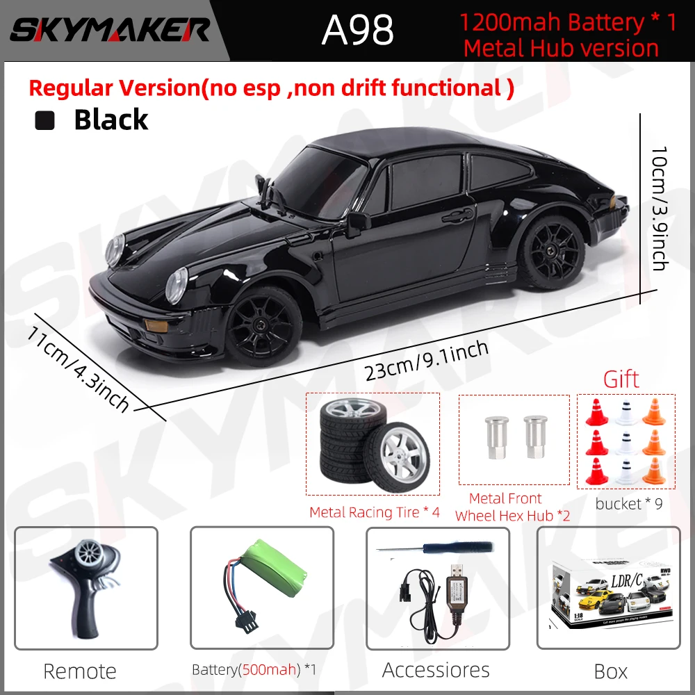 Skymaker LDRC 1/18 RC Drift Auto LD1898 911 Modus 2,4 GHz met Gyroscoop on-Road Legering Body Shell Racewagen voor Kinderen Geschenken