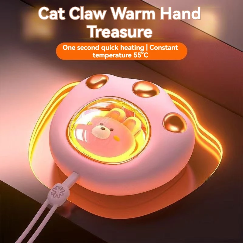 New Hand Warmer Mini Portable USB Rechargeable Hand Warmer 2 Level Heating Night Light with Hand String Winter Halloween Gift