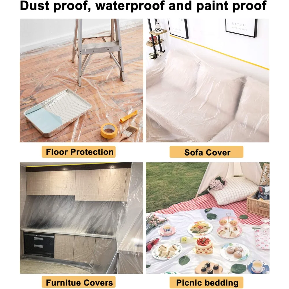 Pre Taped Masking Film,Plastic Covering Dust Tape and Drape for Painting, Furniture, Appliance
