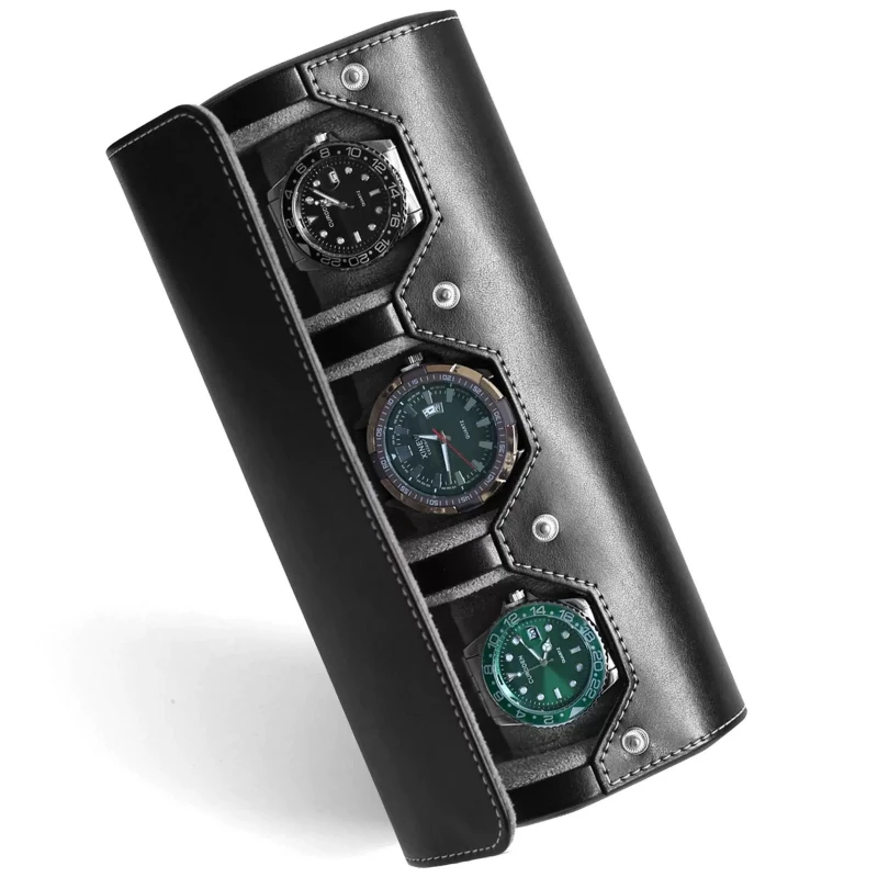 Men's cufflinks plus two watch positions, round storage box, ring box, travel portable watch box, leather watch box