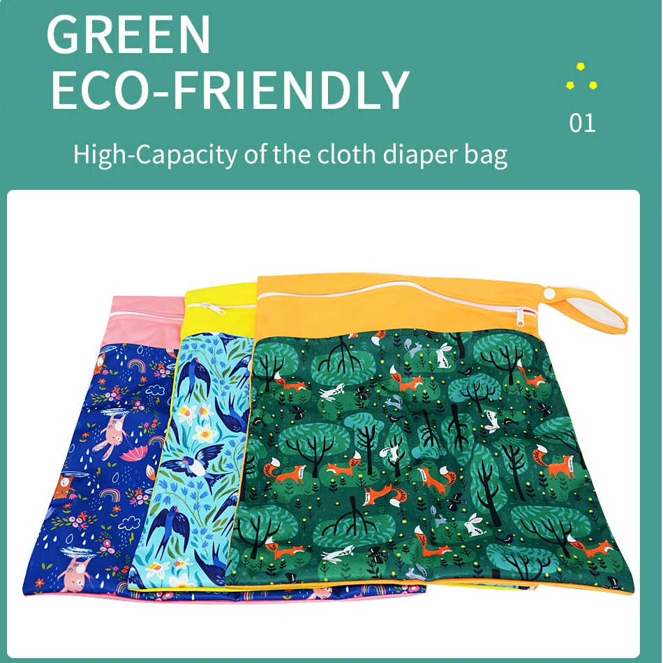 EezKoala Baby Diaper Bag Print Waterproof Wet Dry Nappy Carry Pack Travel Outdoor Zipper Handbag StrollerWet Diaper Storage Bag