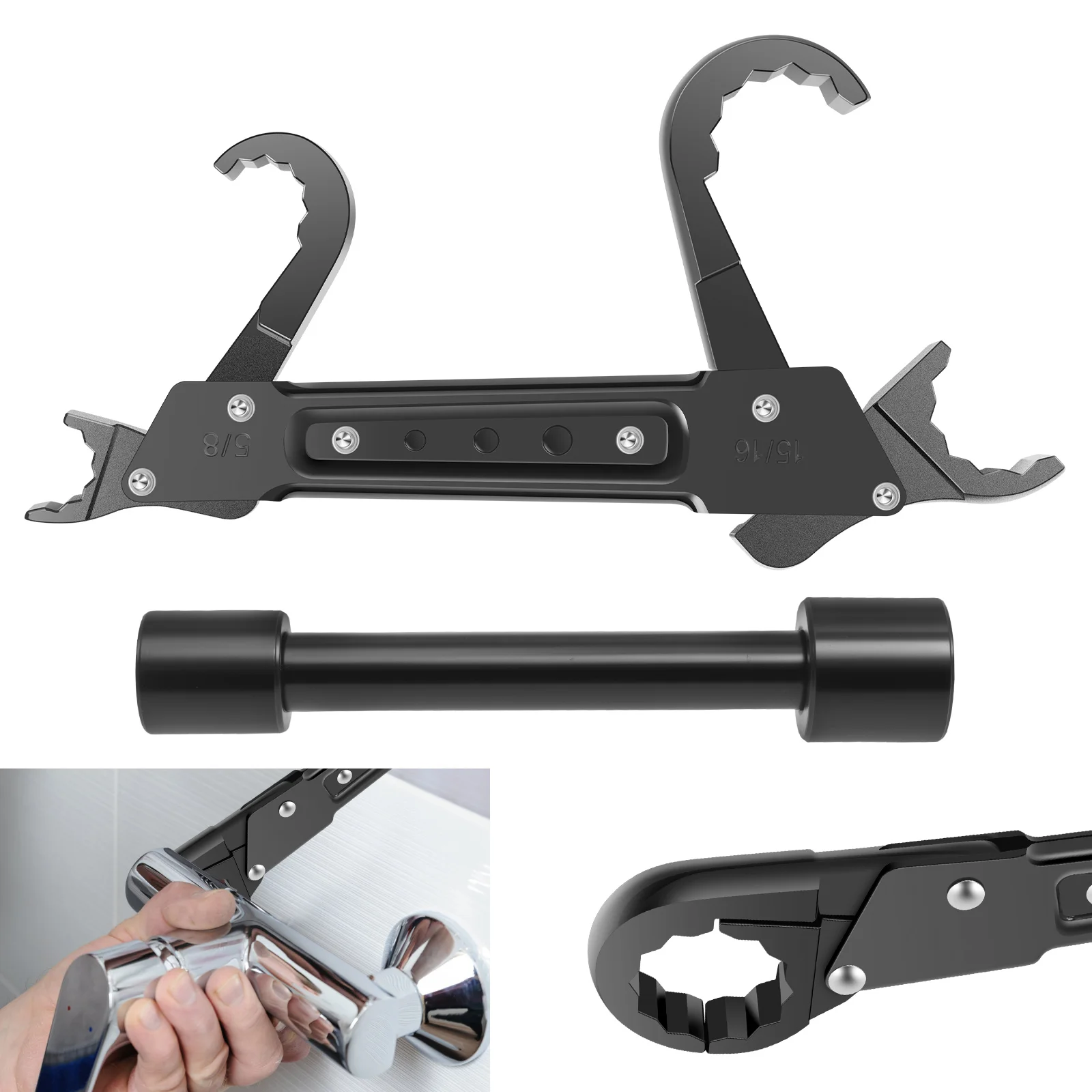 Plumbing Angle Stop Wrench Kit Carbon Steel Angle Stop Removal Tools Portable Plumbing Wrench Tool for Plumber Compression Ring