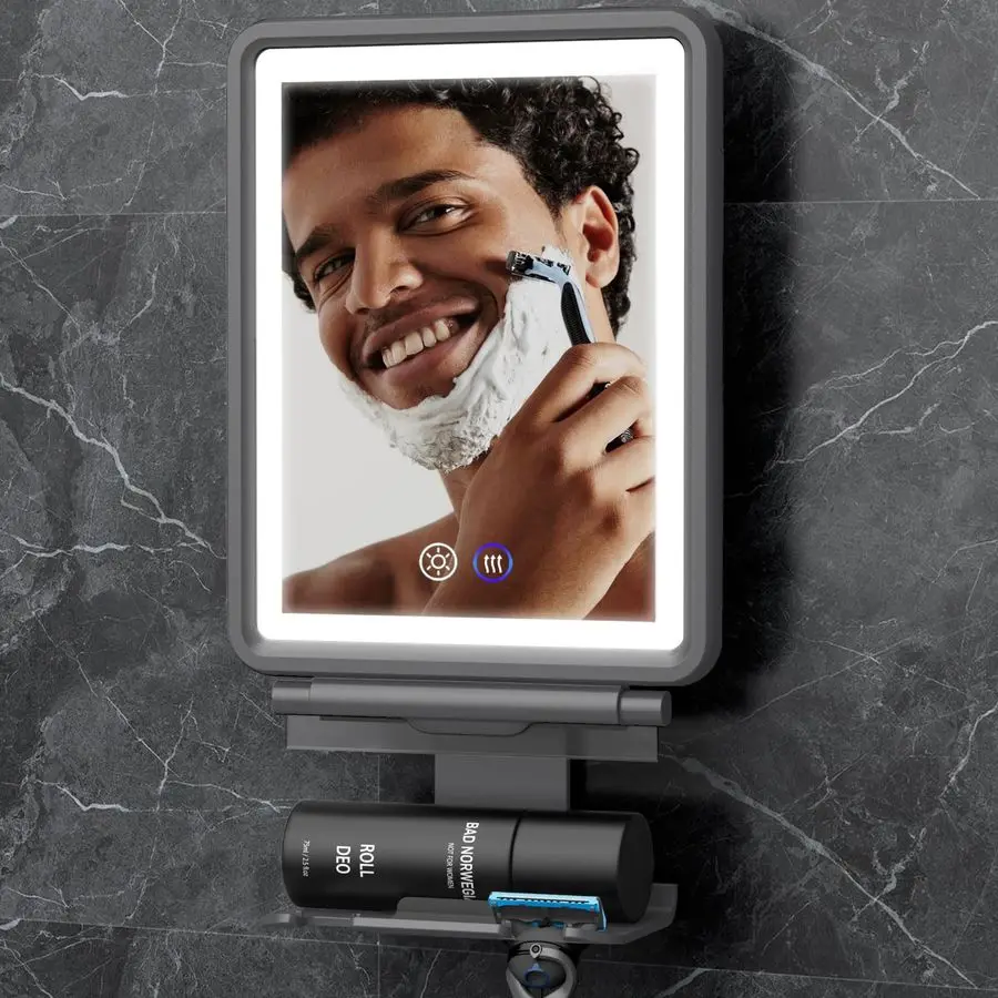 

Shower Mirror Fogless for Shaving, 3 Colors Stepless Dimmable Lights Fogless Mirror for Shower, Rechargeable Anti Fog Shaving Mi