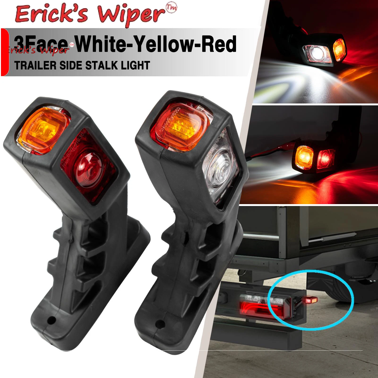 2X Trailer Truck Carvan Van Auto RV Side Marker Light Indicator Rear Clearance Bulb Stalk Position Lamp 3 Face Red Amber White