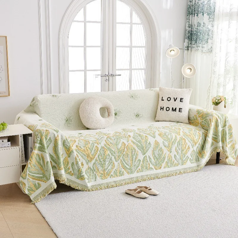 Spring Green Chenille Sofa Cover Blanket High-End Multifunctional Decorative Blanket All-Season Anti-Slip One-Piece Sofa Covers