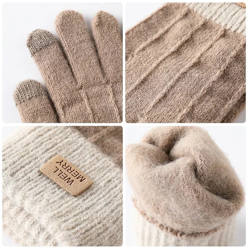 Girls Thick Plush Knitted Full Finger Gloves TouchScreen Men Women Fashion Autumn Winter Keep Warm Riding Skiing Outdoor Mittens