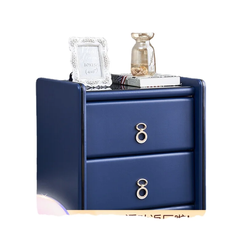 XL Bedside Table Soft Leather Locker Storage Cabinet Tempered Glass Surface Bedside Cabinet