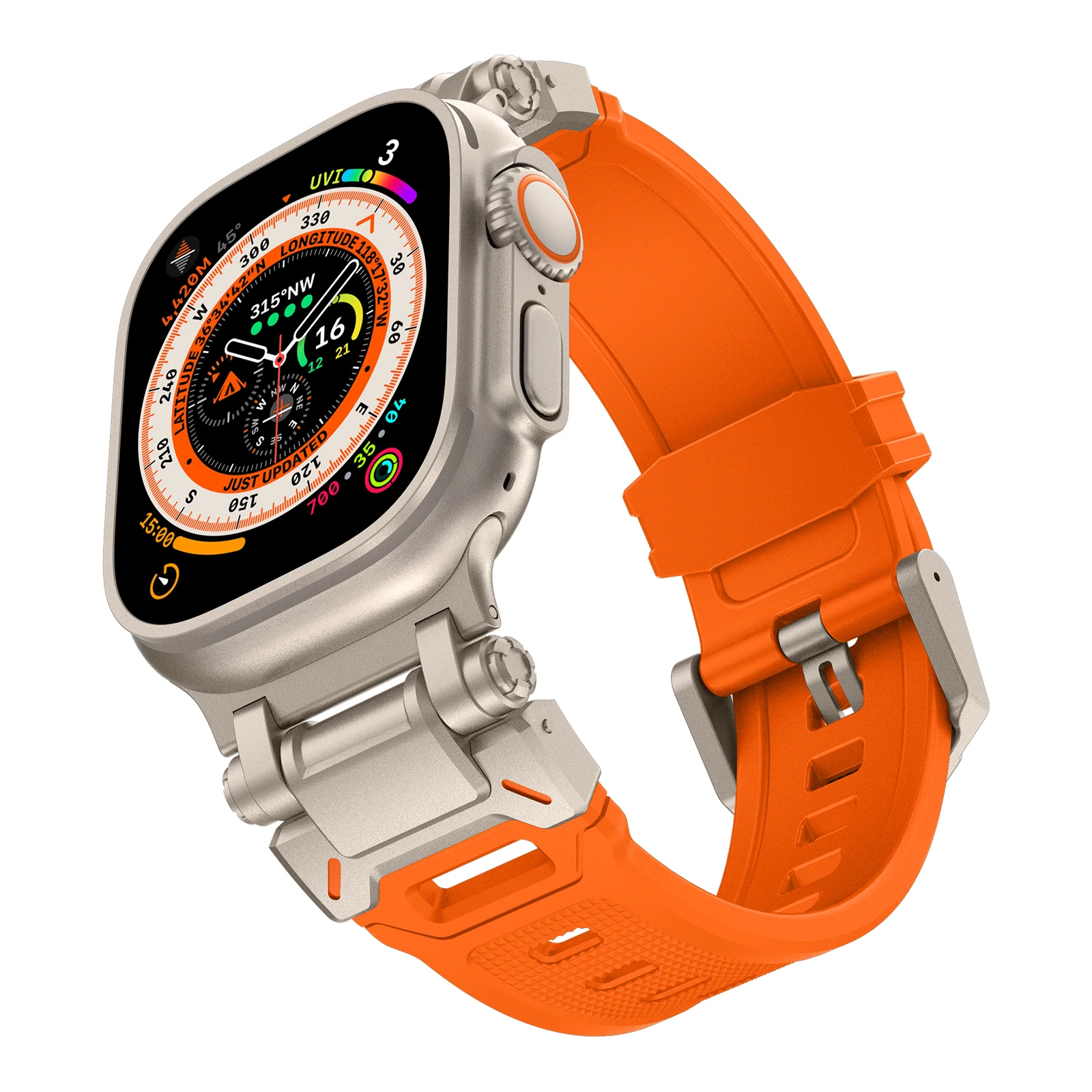 Silicone Strap For Apple Watch Ultra Band 49mm 45mm 42mm Rugged metal+rubber Bracelet iWatch Series 9 6 5 4 3 7 8 SE bands 44mm