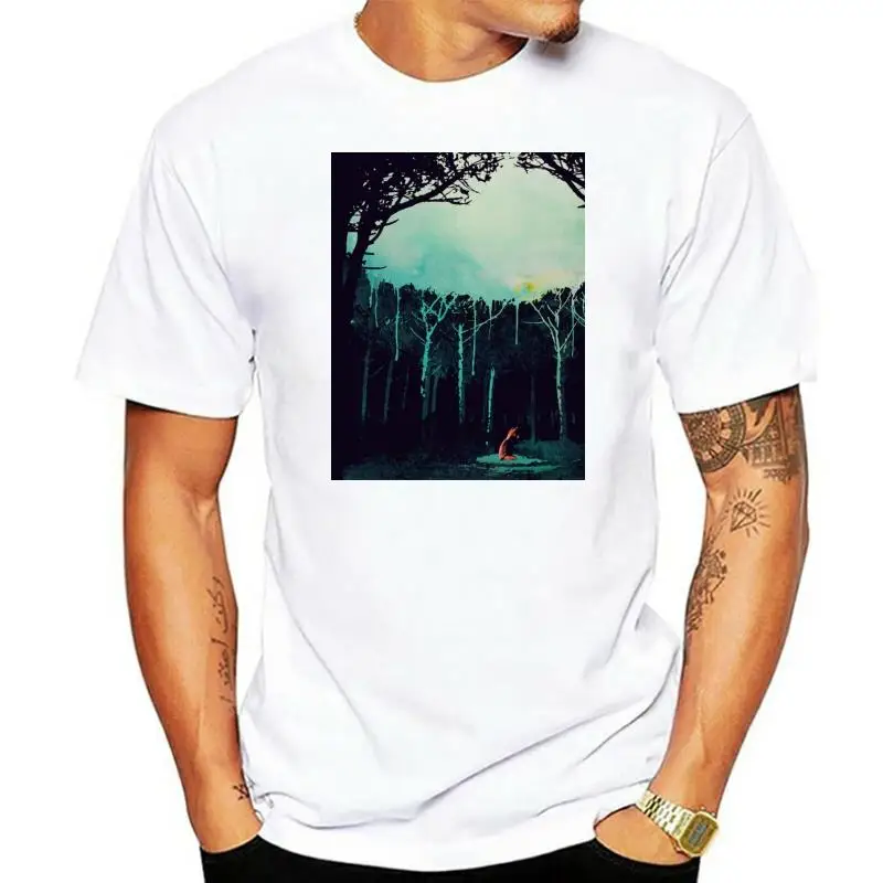 Red Wolf Deep In The Forest 2023 Watercolor Art Tee Shirt Black Short Sleeve Men's Custom Personality Top T-shirts