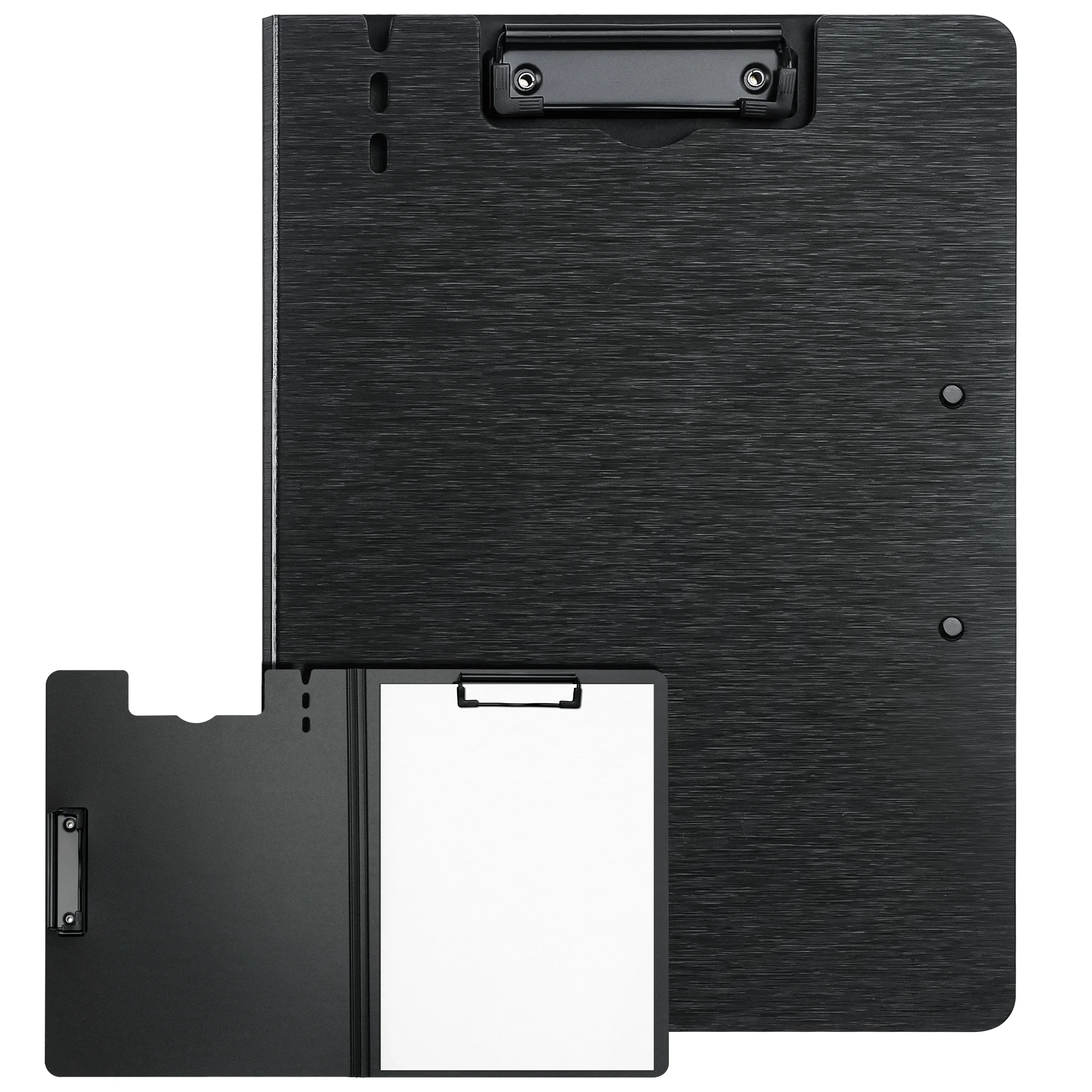 클립보드 폴더, 브러시드 텍스처 360도 접이식 클립보드, 펜 홀더가 있는 Letter/A4 크기 및 수직 이중 금속 클립, 파일 커버 작업 폴더 클립보드