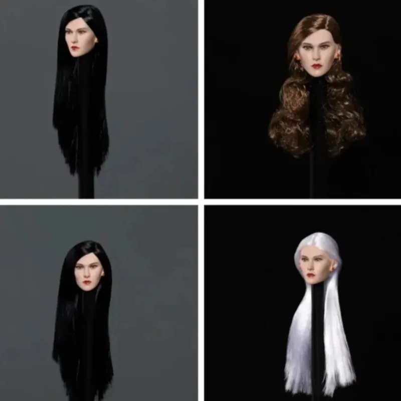 

1/6 Scale Female Soldier Long Straight White/black Hair Head Sculpture Carving Model for 12'' Figures Pale PH JIAOU Body DOLL