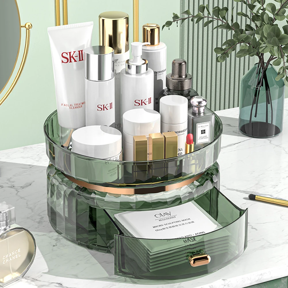 360° Rotating Makeup Organizer with Drawer