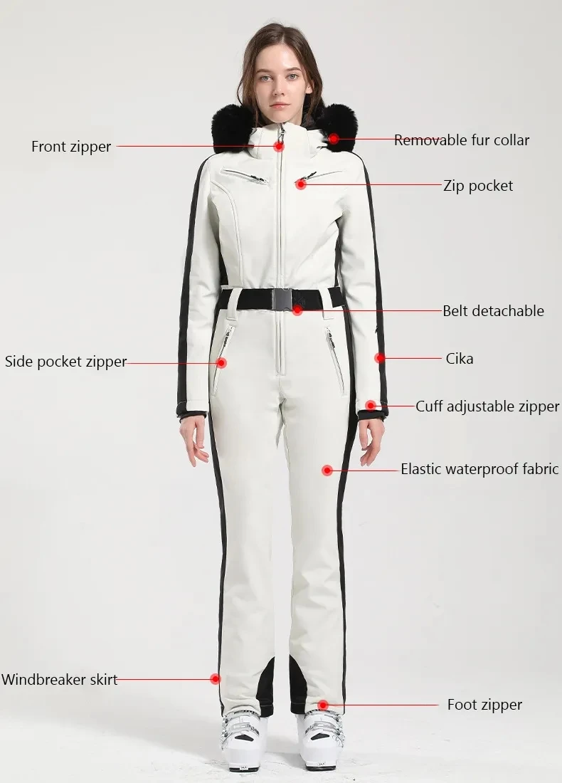 GSOU SCHNEE Einteiliger Skianzug Frauen Verdickung Snowboard Weibliche Overalls Winter Winddicht Wasserdicht Atmungsaktive Kleidung Skifahren – Detail 7