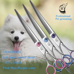 Gru High-end 7.0/7.5 pollici mano sinistra forbici curve Pet Dog Grooming cesoie curve VG10 acciaio inossidabile colore rosa/blu/viola