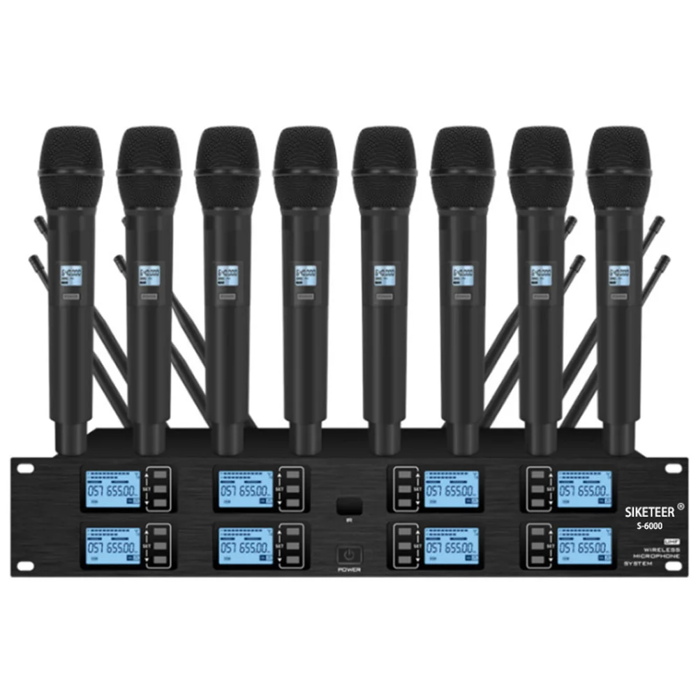 Professional UHF wireless microphone system 8 channel handheld microphone family Cara OK party church stage microphone