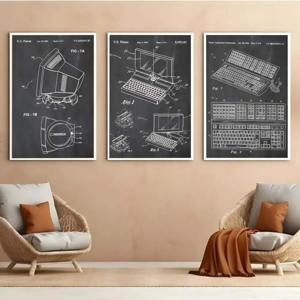 Computer Patent Vintage Retro Blueprint Drawing Art Poster Aesthetic HD PVC Wall Art - Waterproof Wear Resistant Home Hotel Bar