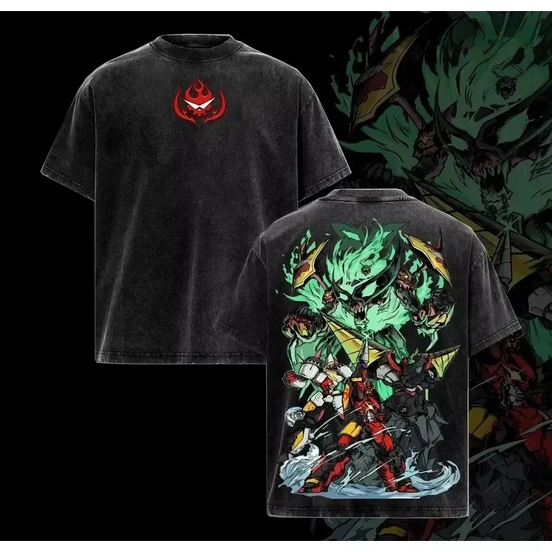 Anime Tengen Toppa Gurren Lagann Kamina Graphic Print T-shirt Men Women Cartoonretro Washed Cotton Oversized Top Summer New Tee
