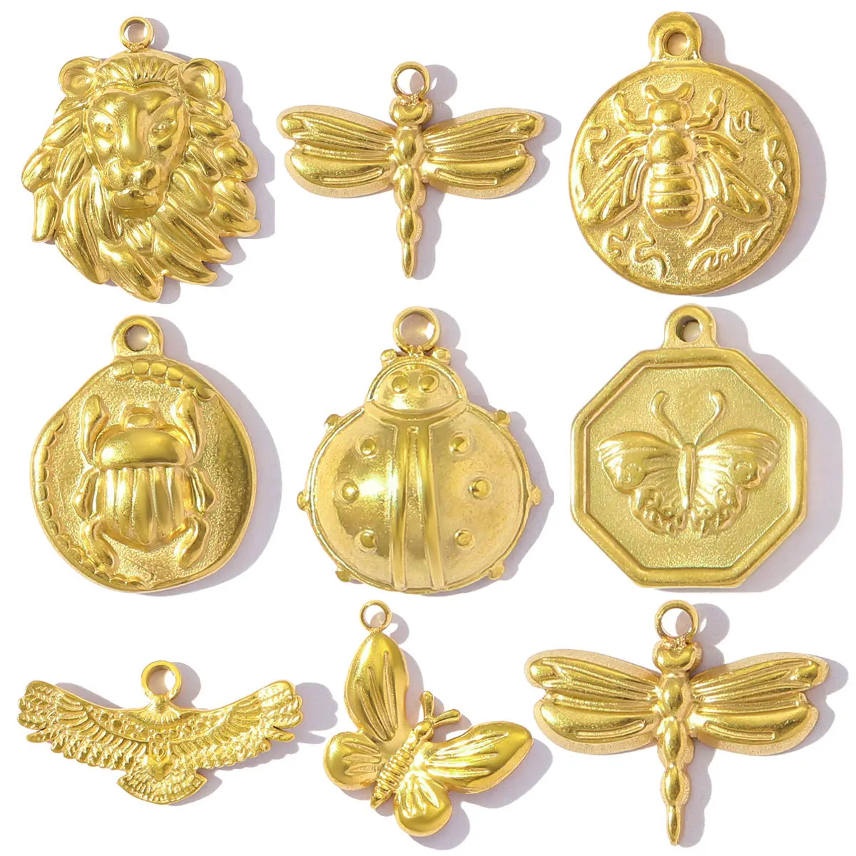 5pcs/Lot Stainless Steel Lion Bee Bracelet Eagle DIY Charms Women Beetle Butterfly Necklace Pendants Ladybug Jewelry Wholesale