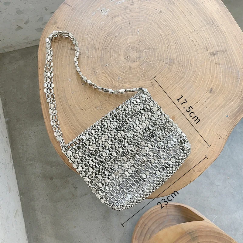 Silver Shiny Bag Handmade Woven Beaded Sequin Bag luxury Designer hobo shoulder bag Evening clutch Bag Purses