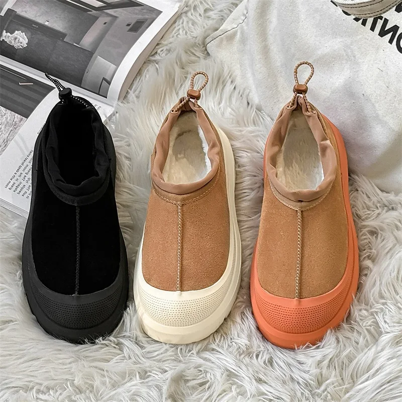 Thickened Winter Snow Boots with High Heels, Thick Soles, Fleece Lining, Cold-Resistant Warmth, Easy-On Lazy Cotton Boots