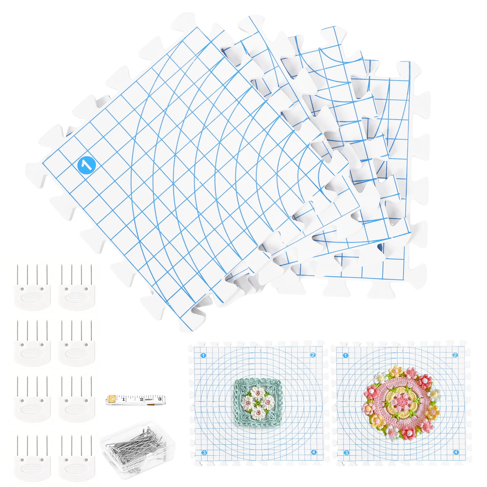 Foam Blocking Board Knitting Block Portable Grid Knitting Board for Beginner for Knitting and Crochet Foam Crafts Blocking Mat