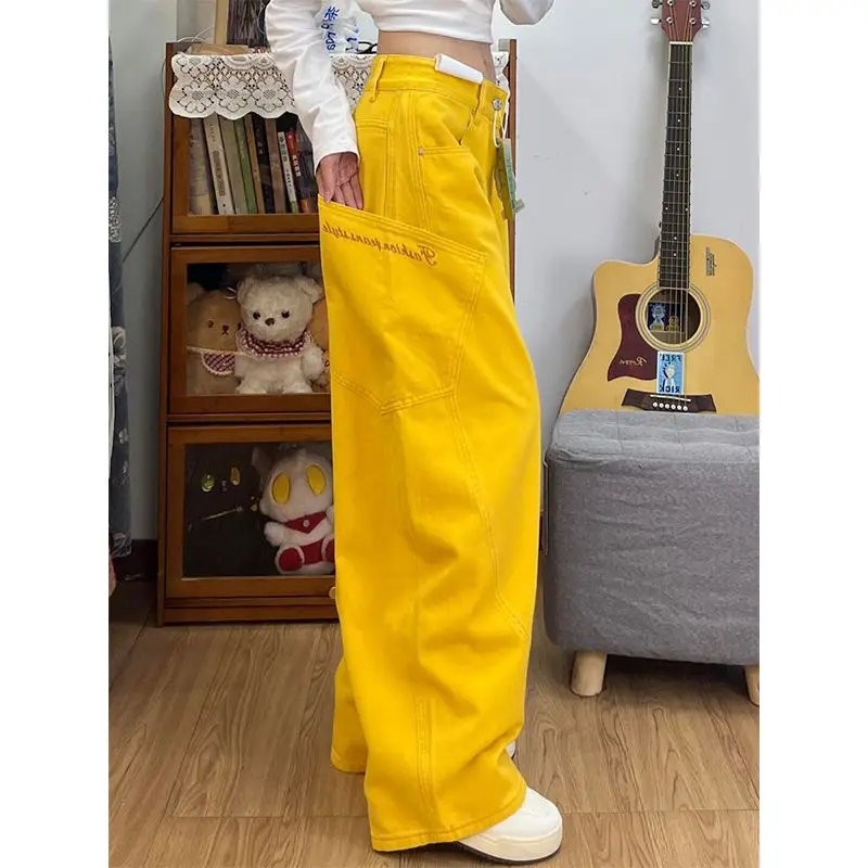 retro design curved knife jeans for women in spring 2025, new loose wide leg floor length pants  high waisted jeans