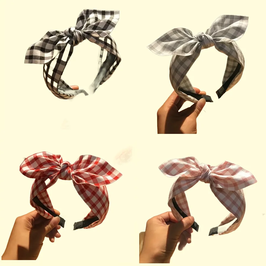 

Клетчатая повязка на голову с бантом, простой милый красочный узор для женщин, повседневные удобные повседневные аксессуары для волос