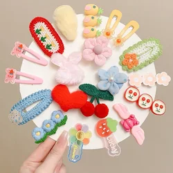 Cute Colorful Plush Hairpins 8/9pcs/Set Knitting Flowers Plaid Fruits Barrettes Hair Clip for Kids Child Hair Accessories Sets