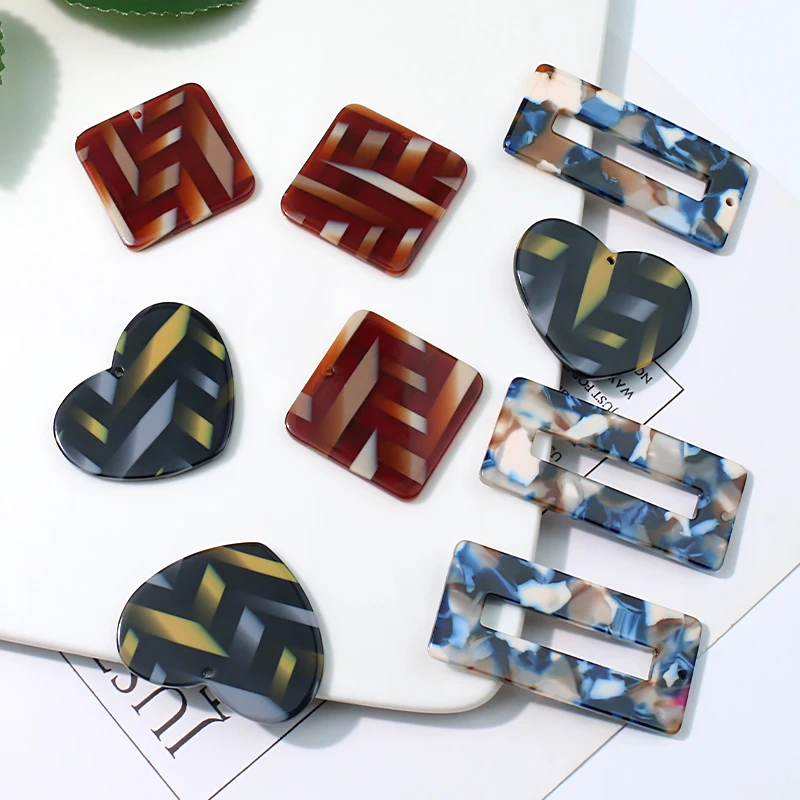 10pcs Heart Square Luxury Acetate Fiber Charms Pendant for Earring Keychain Necklace Party Christmas DIY Jewelry Making Findings